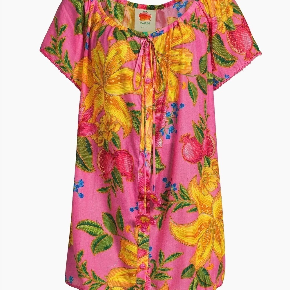 FARM Rio Pink Dress with Yellow and Green Floral Design